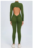 Women Sportwear Yoga Jumpsuit Zip Long Sleeve Back Open Outfit Fitness Tracksuit Tight One-piece Gym Overalls Sports Bodysuit