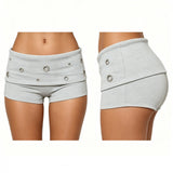 2026 Summer Women's Shorts Low Rise Solid Color Slim Fit Hot Pants with Metal Eyelet Fold-over Party Club Shorts Streetwear