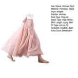 Maxi Skirt Double Layer Women Skirt A-Line Loose Fit Elastic Waist Solid Color Design Flowy Skirt Spring Summer Casual Wear
