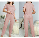 Women's Sleepwear Spring and Summer New Pajamas Women's Short-sleeved Trousers Set Classic Solid Color Casual Loungewear