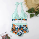 Halter Bikinis 2026 Women Printed Swimsuit Shorts High Waist Swimwear Female Bathers Swimming Bathing Suit Summer Beachwear