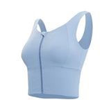 Women Sports Vest Sleeveless Round Neck Zipper Closure Fitness Bra Seamless Fabric Front Zipper Removable Chest Pad Underwear