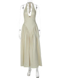 FDYOUI Chic Halter Polka Dot Vacation Dresses for Woman 2026 Summer Lace-up Backless High Waist Tunics Ruched A-line Party Dress