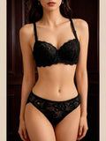 Black Lace Bra and Panty Set – Sexy Underwear set for Women Floral Embroidery lace set push up bra 2123