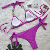 DEKA Women Diamond Bikini Set Rhinestones Swimwear Halter Wrinkled Bikini Female Two-pieces Swimsuit Bather Bathing Suit Swim