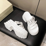 Summer Silver Chunky Platform Sandals Women Fashion Buckle Thick Bottom Slippers Woman Punk Wedges High Heels Sandalias Mujer