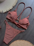 Cross Back Hollow Out Bikini Female Swimsuit Women Swimwear Two-pieces Bikini Set High Leg Cut Bather Bathing Suit Swim Lady