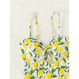 2026 New Lemon Printed Knotted One Piece Swimsuit Women Swimwear Female Monokini High Leg Cut Bather Bathing Suit Swim K6093