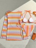 Print With Long Sleeve Cover Up Bikini Women Swimsuit Female Swimwear Three-pieces Bikini Set Bather Bathing Suit Swim Beachwear