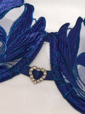 Navy Blue Floral Embroidery Satin Lingerie Set Sheer Mesh Underwire Bra & Thong Women Sexy Underwear