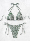 Blue Floral Print 2 Piece Micro Bikini Set for Women 2025 New Push Up Bra Thong Swimsuit Beach Bathing Suit Holiday Swimwear