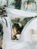 4 Pieces Halter Bikini Swimsuit With Marble Print Cover Up 2026 Swimwear Female Beachwear Bathing Swimming Suit Women Summer
