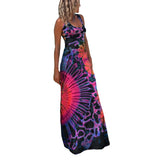 Women Summer Casual Long Dress Tie-Dye Print U-Neck Sleeveless Dress 2026 Fashion Cross Backless Dresses Bohemian Holiday Beach