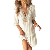 Boho Dress For Women'S Casual Elegant Embroidered V Neck Casual Dresses With Tassle Loose Comfortable Stylish Wrap Maxi Vestidos