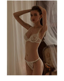 MOYISU Parisian Sheer Bralette Set - Ultra-Thin Wire-Free Bra No Padding Anti-Sag Lace Cutout Lingerie Sexy Vacation-Ready Tushy