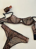 Seamless Leopard printed Bra Set See Through Sexy Lingerie Women Lace Underwear Attractive Intimate Sleepwear