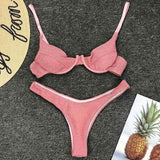 Glitter Sparkling Underwired V-Bar Bikini Women Swimsuit Female Swimwear Two-pieces Bikini Set Micro Thong Bathing Suit Swim