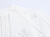 Foridol White Cotton Shorts Set Outfits Women Hollow Out Embroidery Two Pieces Set Outfits Shirt Shorts Matching Set Summer