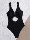 S - XL Tummy Cut Out Women Swimwear One Piece Swimsuit Female High Cut Monokini Metal Rings Bather Bathing Suit Swim Beachwear