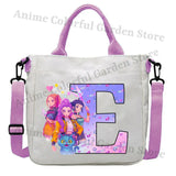 KPop Demon Hunters Canvas Shoulder Bag for Boys Girls Cartoon Letter Printed Crossbody Pouch Students Portable Fashion Handbag