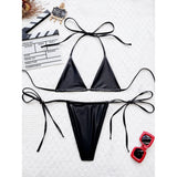 3 Colors New PU Faux Leather Halter Bikini Women Swimwear Female Swimsuit Bather Bathing Suit Swim Two-Pieces Bikini Set V6492B