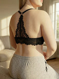 Women B C D E Cup Lace Backless Push Up Bra Underwire Side Shaping Underwear Sexy Floral Lace Bralette Adjustable Strap Lingerie