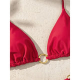 XS - L Halter Metal Ring Mini Thong Bikini Female Swimsuit Women Swimwear Two-Pieces Bikini Set Bather Bathing Suit Swim V8107