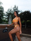 2026 Vibrant Orange Bikini Set with Floral Decorations Perfect for Beach Wear Pool Parties Summer Getaways Vacation Elegance