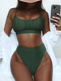 New Sexy Wrinkled Padded Female Swimsuit High Waist Bikini Women Swimwear Two-pieces Bikini Set Bather Bathing Suit Swim V3191