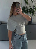 Fashion Casual Solid Gray Cropped T-shirt 2026 Woman Clothes O-neck Corset Tops Streetwear Girls Summer Autumn Short Tee Shirts