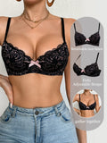 Floral Lace Push Up Women Bra Sexy Deep V Breathable Mesh Everyday Lingerie Thin Cup Adjustable Straps Underwire Bra