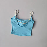 Women's Sexy Backless Yoga Sports Vest Fixed One-Piece Cup Contrast Suspender Beautiful Back Fitness Bra for Active Wear