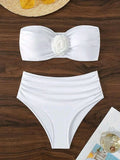 XS - XL 3D Flower Bandeau Bikinis Female Swimsuit High Waist Bikini Women Swimwear Two-pieces Bikini Set Bathing Suit Swim Lady