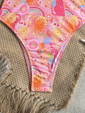 Sexy Pink Floral Print Swimwear Women 2026 Deep V Neck Slim Tummy Control One Piece Swimsuit Beach Hoiday Bathing Suit Monokini