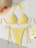 sexy milky ribbed halter micro mini bikini sets two pieces tie women thong swimsuit female bathing suit swimwear biquini