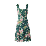 Floral Print Slim-fit Side-slit Camisole Dress For Women With Double Shoulder Straps And Semi-elastic Back Mid-length Skirt 9UCW