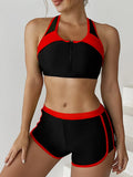 2026 Zipper Bikini Set Two Piece Swimsuit Women With Shorts Sports Swimwear Female Bathing Swimming Suit Beach Wear Summer