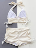 Halter V Neck Shorts Bikinis Female Swimsuit High Waist Bikini Women Swimwear Two-pieces Bikini Set Ribbed Bathing Suit Swim
