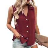 Summer T-Shirt Women Vest Casual Tank Top Oversize V-Neck Sleeveless Button Single-breasted Mid Length Women Shirts