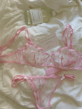 French Style Polka Dot Bra & Thong Set | Retro Sexy Lace Lingerie, Ultra Thin Sheer Netting for Big Bust & Plus Size MOYISU Bras