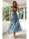 Foridol Strapless Yellow White Summer Dress for Women Elegant Holiday Beach Boho Maxi Long Sundress Backless Sexy Party Vestidos