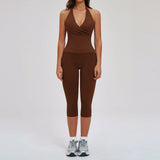 2PCS Workout Set Women Yoga Sets V Neck Cross Slim Sports Tank Top Athletic Wear Outdoor Tight High Waist Leggings Fitness Suits