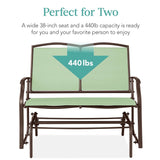 2 Seat Mesh Patio Loveseat Swing Glider Rocker with Armrests in Sage