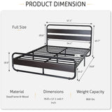 Full Heavy Duty Round Metal Frame Platform Bed with Black Wood Panel Headboard