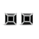 14K White Gold 3/8ct Diamond with 11x11MM Black Onyx Stud Earrings (G-H Color, SI1-SI2 Clarity)