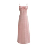 Foridol Spaghetti Strap Tie Up Plaid Dress Women Summer Beach Midi Sundress Strapless Retro Pink Short Vestidos Female Dress