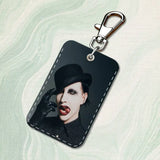 Singer M-Marilyn M-Manson Rectangle Card Case Keychain Access Card Bag Key Tag Ring Leather Card Holder Key Ring Access