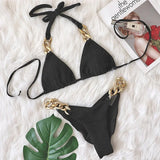 Halter Chains Rhinestone Diamond Bikini Women Swimsuit Female Ribbed Swimwear Two Pieces Bikini set Brazilian Bathing Suit Swim