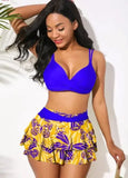 2026 Sexy Ruffled Swimsuit Women Push Up Cross Bikini Women Maple Print Gradient Beach Skirt Bathing Suit Skirt Swimwear Tankini