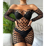 Ladies Long Sleeve Sheer Mesh Cover Up Dress, Stylish See-Through Fishnet Beachwear  For Summer Vacation